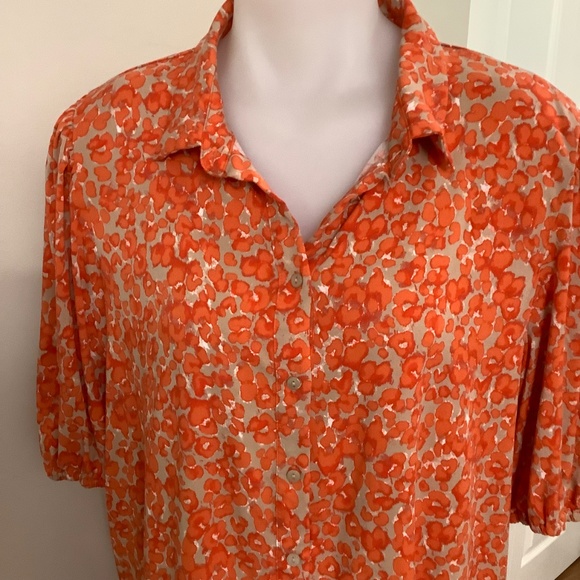 Ichi Flowy Orange Floral Shirt XL 40:bust - Picture 2 of 11